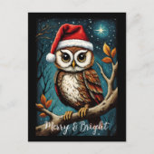 Sneeuwrijke nacht Schattigee Uil Merry & Bright Ch Feestdagenkaart (Voorkant)