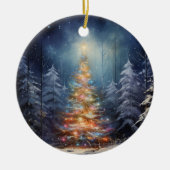 Sneeuwrijke nacht verlicht Kerstmis ornament (Voorkant)