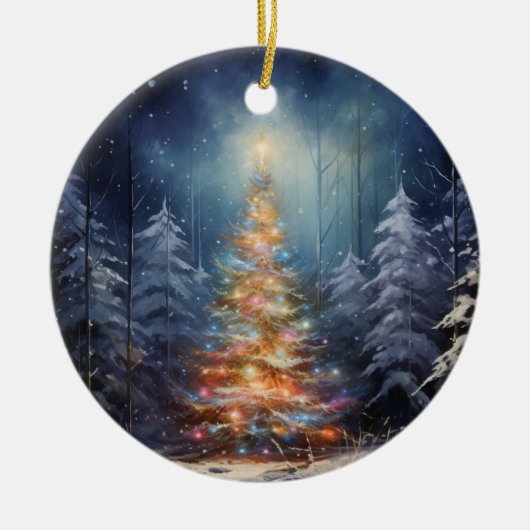 Sneeuwrijke nacht verlicht Kerstmis ornament (Voorkant)
