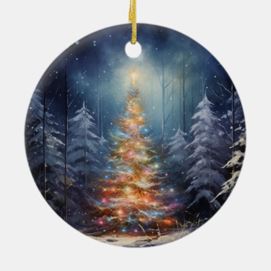 Sneeuwrijke nacht verlicht Kerstmis ornament (Achterkant)
