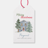  sneeuwrijke noordse winterbossen kerst cadeaulabel (Voorkant)