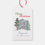  sneeuwrijke noordse winterbossen kerst cadeaulabel (Achterkant)