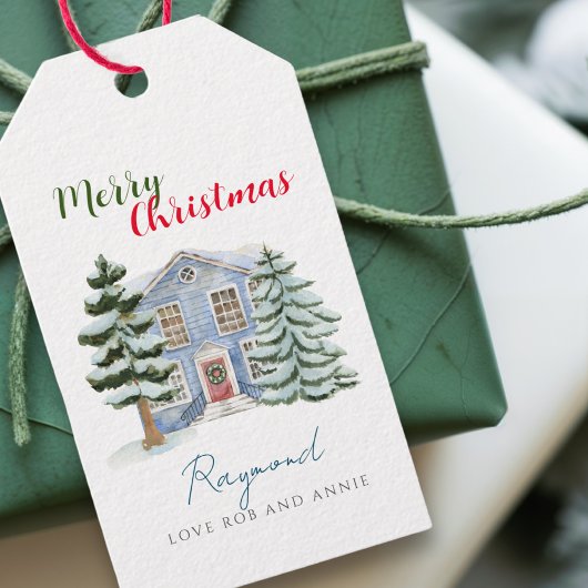  sneeuwrijke noordse winterbossen kerst cadeaulabel