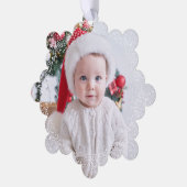 Sneeuwrijke rand eenvoudige één foto rood Vrolijk  Ornament Kaart (Links)