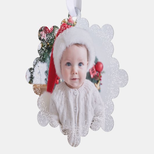 Sneeuwrijke rand eenvoudige één foto rood Vrolijk  Ornament Kaart (Links)