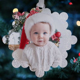 Sneeuwrijke rand eenvoudige één foto rood Vrolijk  Ornament Kaart