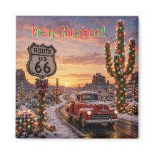 Sneeuwrijke Route 66 Kerst Koelkast Sieraad