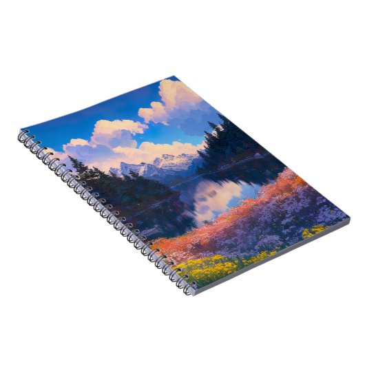 Sneeuwrijke toppen en met dennen bedekte bossen notitieboek (Rechterzijde)