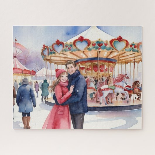 Sneeuwrijke Valentijnsdag Schattige Paar Legpuzzel (Horizontaal)