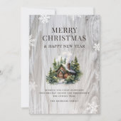 Sneeuwrijke vrolijke kerst log cabine feestdagenkaart (Voorkant)