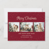 Sneeuwrijke vrolijke kerst rode foto feestdagenkaart (Voorkant)