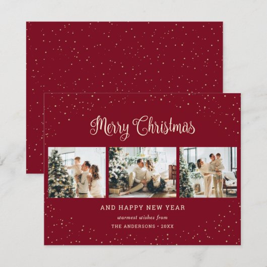 Sneeuwrijke vrolijke kerst rode foto feestdagenkaart (Voorkant / Achterkant)