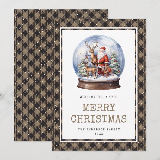 Sneeuwrijke Waterverf Santa Plaid Vrolijke Kerst K Feestdagenkaart (Voorkant / Achterkant)