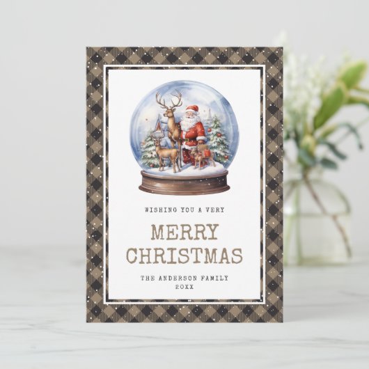 Sneeuwrijke Waterverf Santa Plaid Vrolijke Kerst K Feestdagenkaart (Staand voorkant)