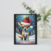 Sneeuwrijke weide Schattige Chihuahua Santa Christ Briefkaart (Staand voorkant)