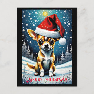 Sneeuwrijke weide Schattige Chihuahua Santa Christ Briefkaart