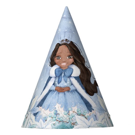 Sneeuwrijke Winter Afro-Amerikaanse prinses Feesthoedjes (Voorkant)