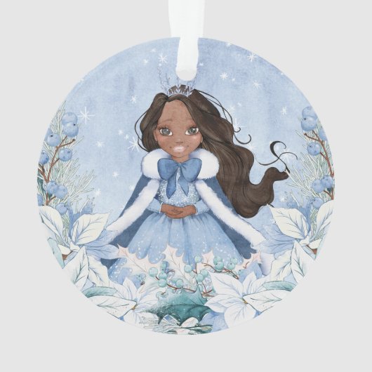 Sneeuwrijke Winter Afro-Amerikaanse prinses Ornament (achterkant)