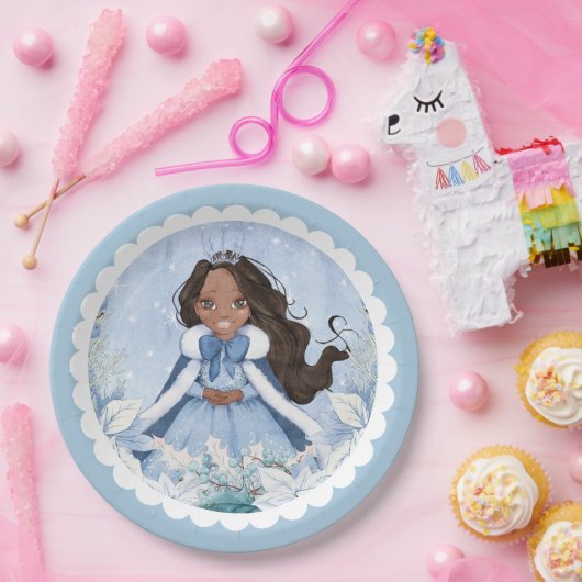 Sneeuwrijke Winter Afro-Amerikaanse prinses Verjaa Papieren Bordje (Feest)