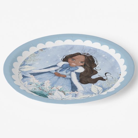 Sneeuwrijke Winter Afro-Amerikaanse prinses Verjaa Papieren Bordje (Gekanteld)