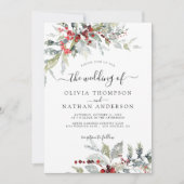 Sneeuwrijke Winter Bessen Botanische Monogram Brui Kaart (Voorkant)