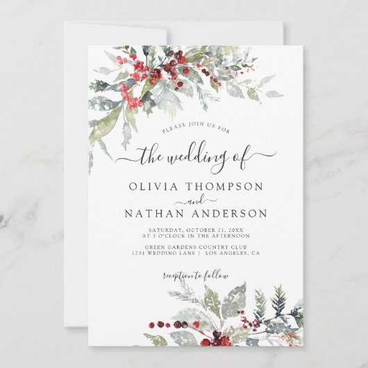 Sneeuwrijke Winter Bessen Botanische Monogram Brui Kaart (Voorkant)