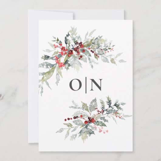 Sneeuwrijke Winter Bessen Botanische Monogram Brui Kaart (Achterkant)