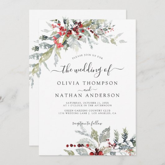 Sneeuwrijke Winter Bessen Botanische Monogram Brui Kaart (Voorkant / Achterkant)