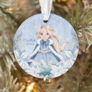 Sneeuwrijke winter blond prinses ornament