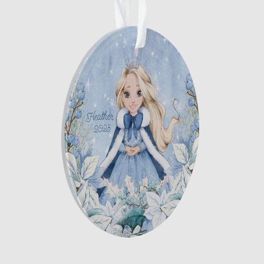 Sneeuwrijke winter blond prinses ornament (voorkant)