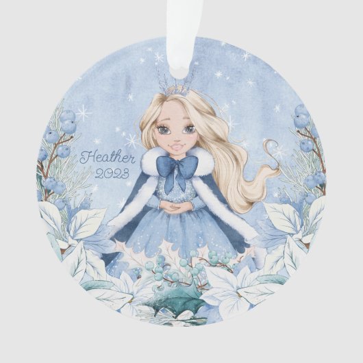 Sneeuwrijke winter blond prinses ornament (voorkant)