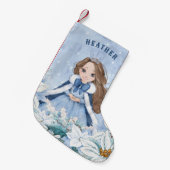 Sneeuwrijke Winter Brunette Prinses Kleine Kerstsok (Voorkant (Hangend))