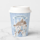 Sneeuwrijke Winter Brunette Prinses Verjaardag Papieren Bekers (Achterkant)
