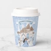 Sneeuwrijke Winter Donkerharige Prinses Verjaardag Papieren Bekers (Achterkant)