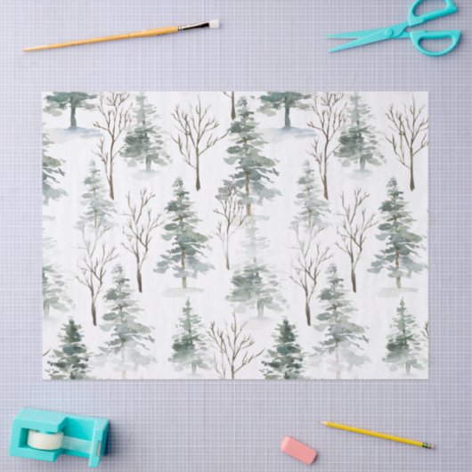 Sneeuwrijke winter-groene bomen Kerstpatroon Tissuepapier (Craft)