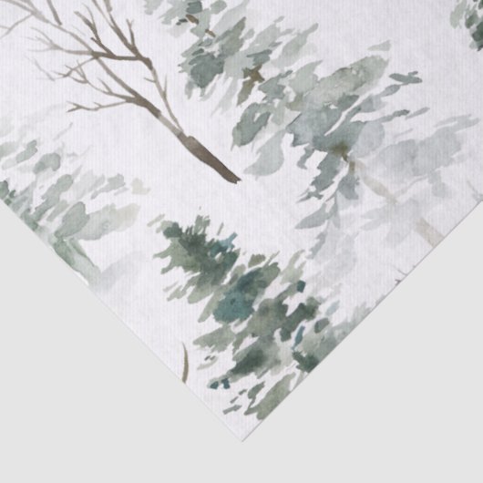 Sneeuwrijke winter-groene bomen Kerstpatroon Tissuepapier (Detail)