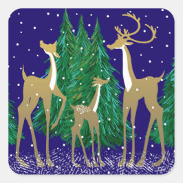 Sneeuwrijke Winter Herten in bosrijke bossen | Bla Vierkante Sticker