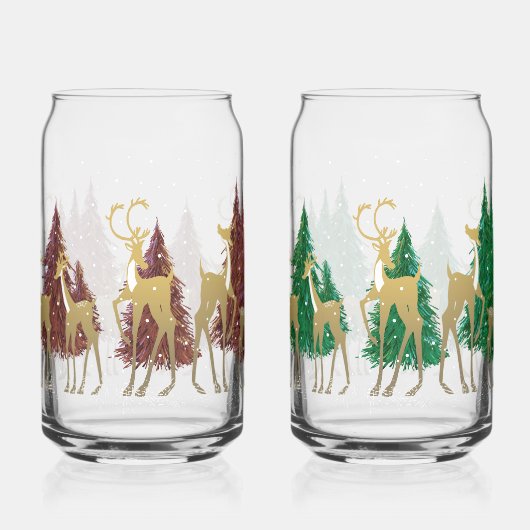 Sneeuwrijke Winter Herten in bosrijke bossen Blikvorm Glas (Links)