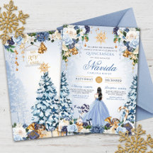 Sneeuwrijke Winter Ice Blue en Gouden Bloemen Quin