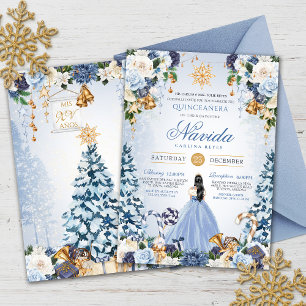 Sneeuwrijke Winter Ice Blue en Gouden Bloemen Quin Kaart
