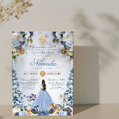 Sneeuwrijke Winter Ice Blue en Gouden Bloemen Quin Kaart