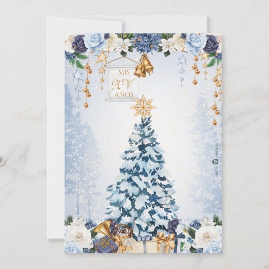 Sneeuwrijke Winter Ice Blue en Gouden Bloemen Quin Kaart (Achterkant)