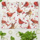 Sneeuwrijke Winter Kardinalen Winterberry Kerstmis Theedoek (Gevouwen)