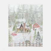 Sneeuwrijke Winter Kerstmis Cabine Scène Fleece Deken (Voorkant)