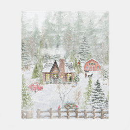 Sneeuwrijke Winter Kerstmis Cabine Scène Fleece Deken
