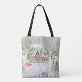 Sneeuwrijke Winter Kerstmis Cabine Scène Tote Bag (Achterkant)