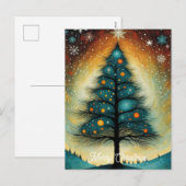 Sneeuwrijke Winter Nacht Berg Kerstboom Feestdagenkaart (Voorkant / Achterkant)