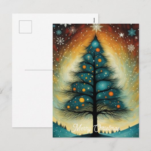 Sneeuwrijke Winter Nacht Berg Kerstboom Feestdagenkaart (Voorkant / Achterkant)