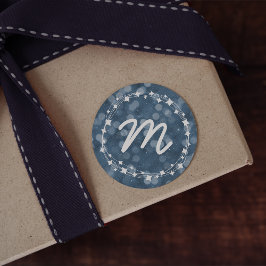 Sneeuwrijke Winter Nacht Bokeh Vakantie Monogram Ronde Sticker