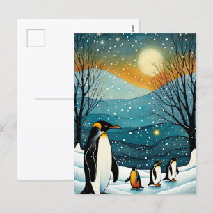Sneeuwrijke Winter Nacht Pinguïn Kerst Feestdagen